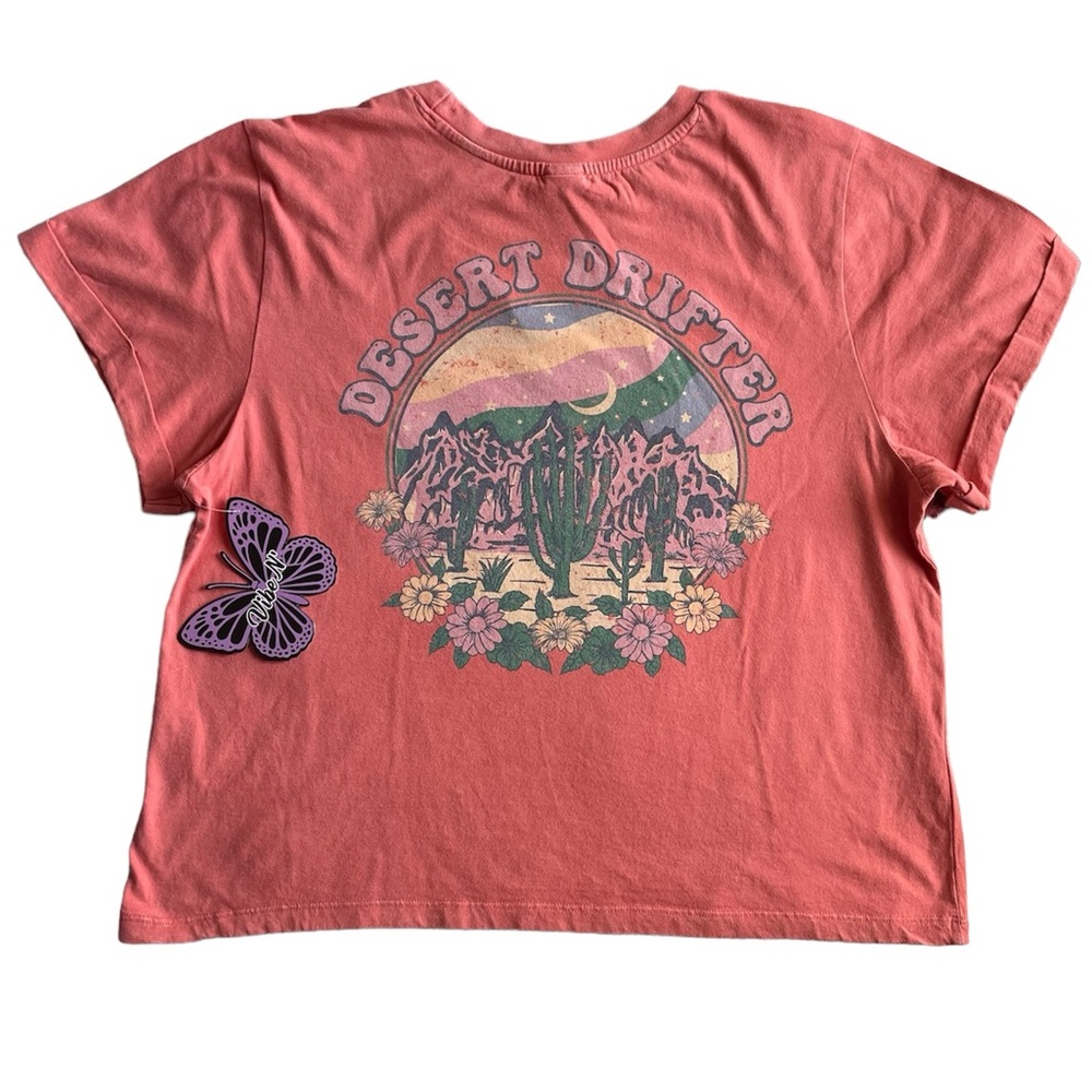 Vibe N’ “Desert Drifter” Distressed Graphic Crop T-Shirt NWT
